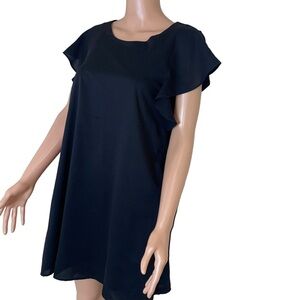 LuLu's shift sheath dress black flutter sleeves boxy mini lightweight SZ S
